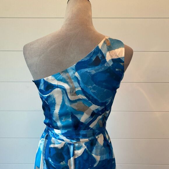 Size 2 Nicole Miller Dress One Shoulder Swirls Blue Whimsy Romantic Elegant - Picture 7 of 11